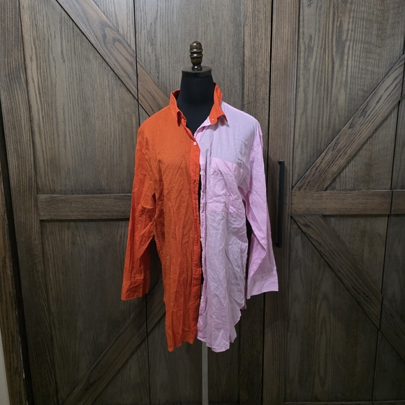 J. Crew Tops - J. Crew Two-Tone Button-Up in Orange & Light Pink